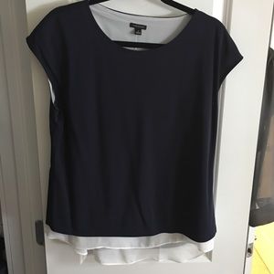 Ann Taylor navy blouse with white under layer